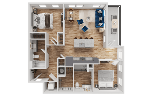 Floor plan for 2 beds, 2 baths, 1071 sqft